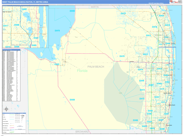 West Palm Beach-Boca Raton Metro Area Wall Map